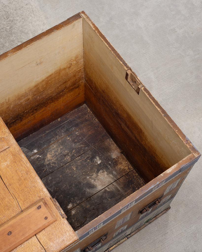 19th C. English Painted Pine Chest with Georgian Manor Façade