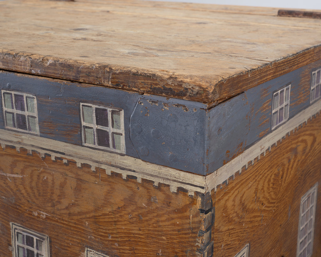 19th C. English Painted Pine Chest with Georgian Manor Façade