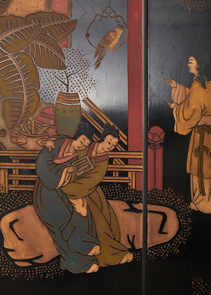 Chinese Export Four Panel Coromandel Dream of the Red Chamber