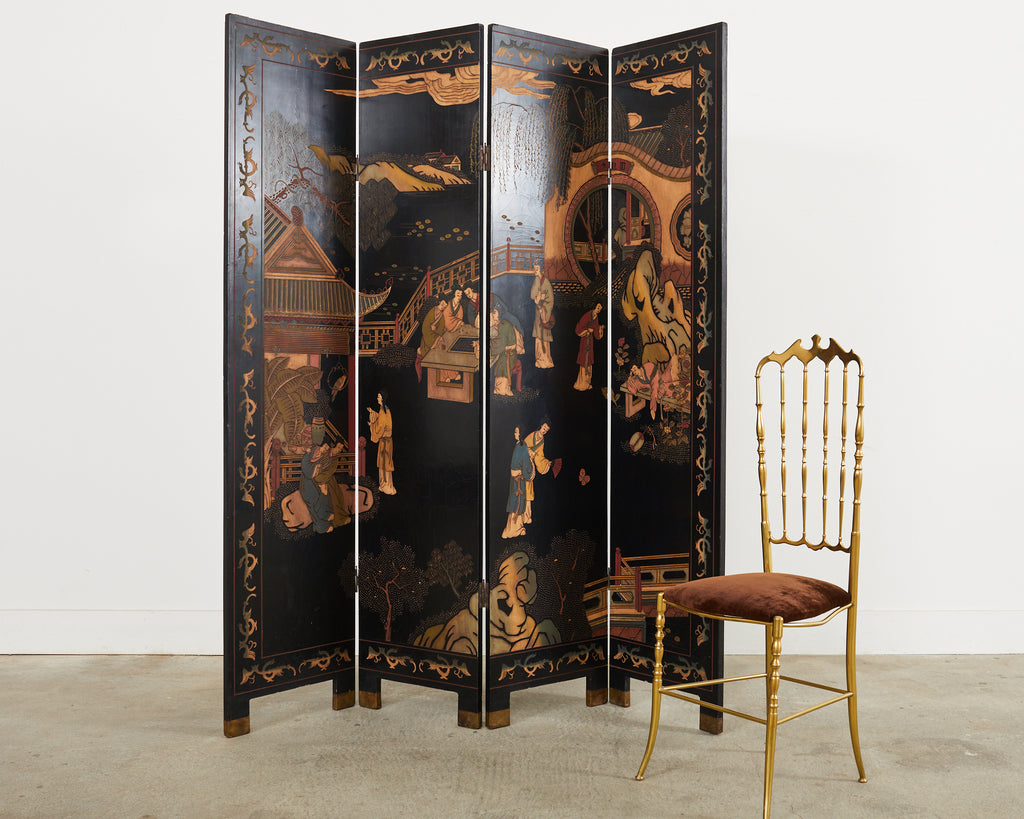 Chinese Export Four Panel Coromandel Dream of the Red Chamber