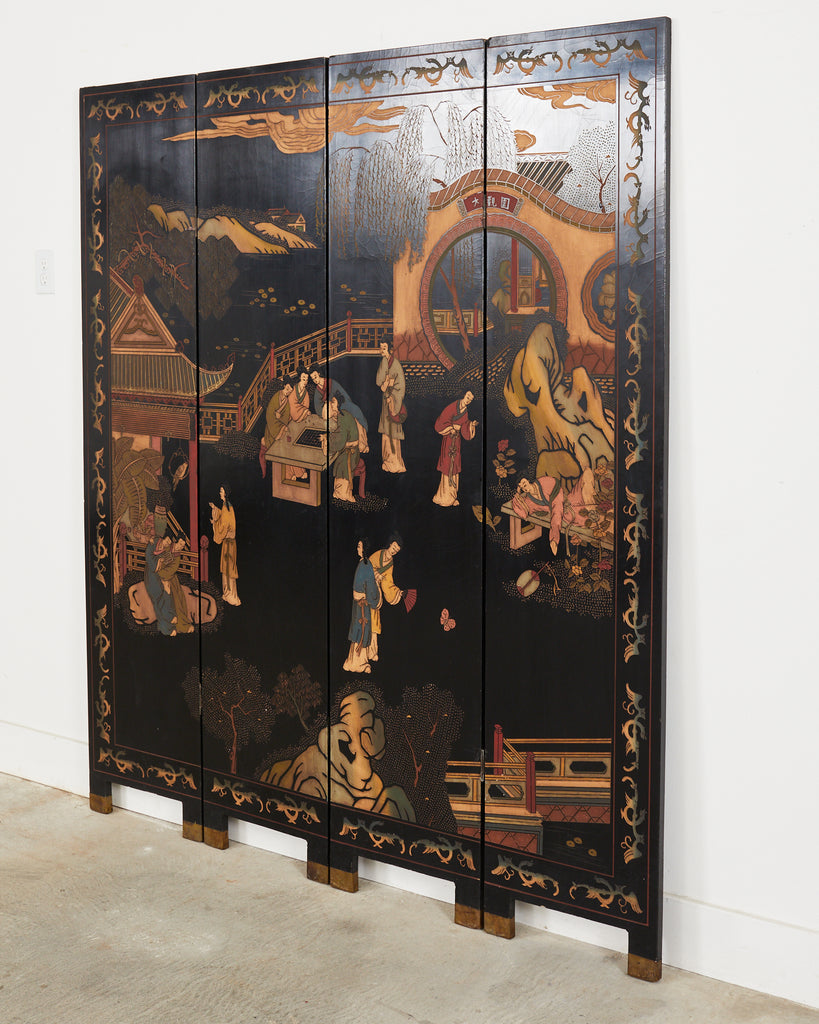 Chinese Export Four Panel Coromandel Dream of the Red Chamber