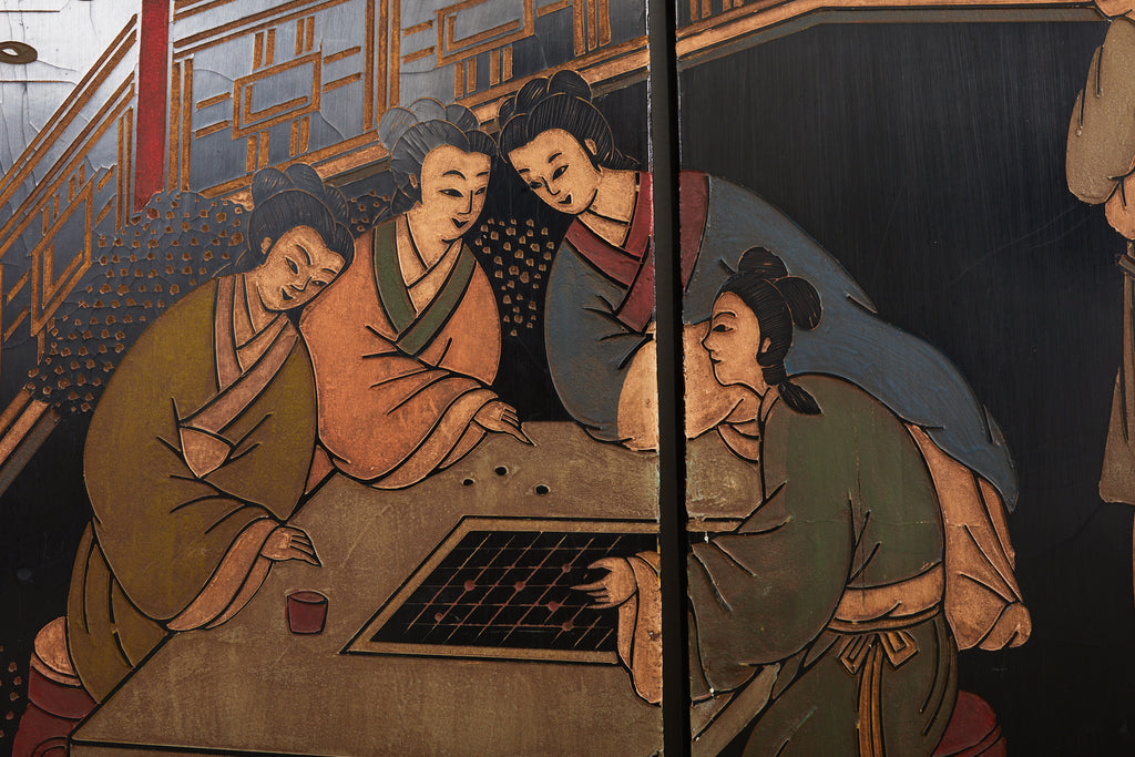 Chinese Export Four Panel Coromandel Dream of the Red Chamber