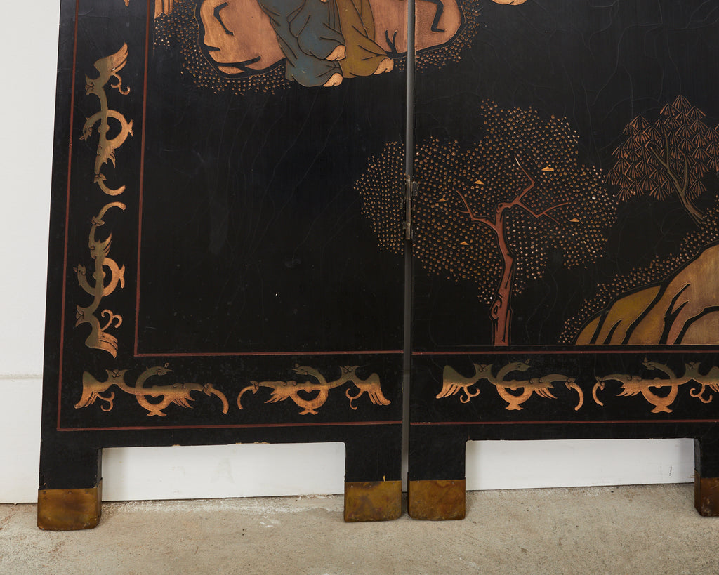 Chinese Export Four Panel Coromandel Dream of the Red Chamber