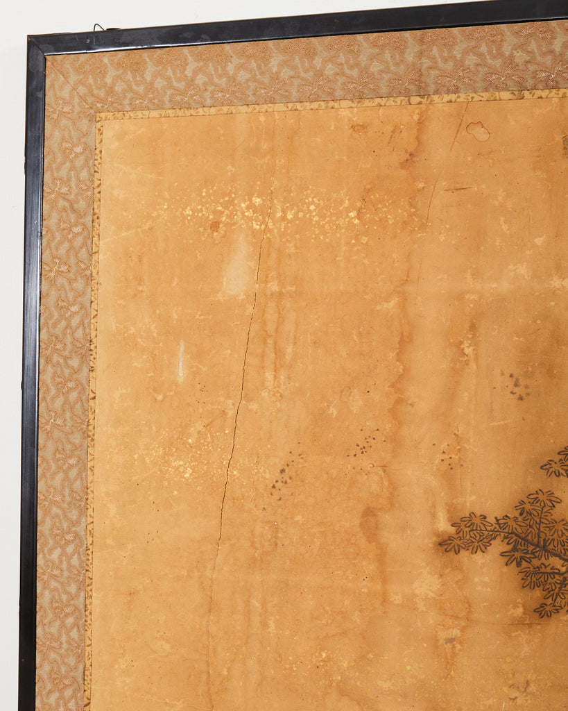 17th Century Japanese Edo Four Panel Screen Hotei with Chinese Sages