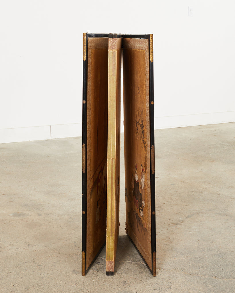 17th Century Japanese Edo Four Panel Screen Hotei with Chinese Sages