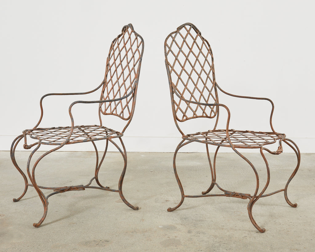 Pair of Rose Tarlow Style Twig Iron Dining Armchairs with Ottoman