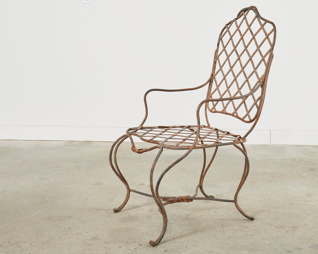 Pair of Rose Tarlow Style Twig Iron Dining Armchairs with Ottoman