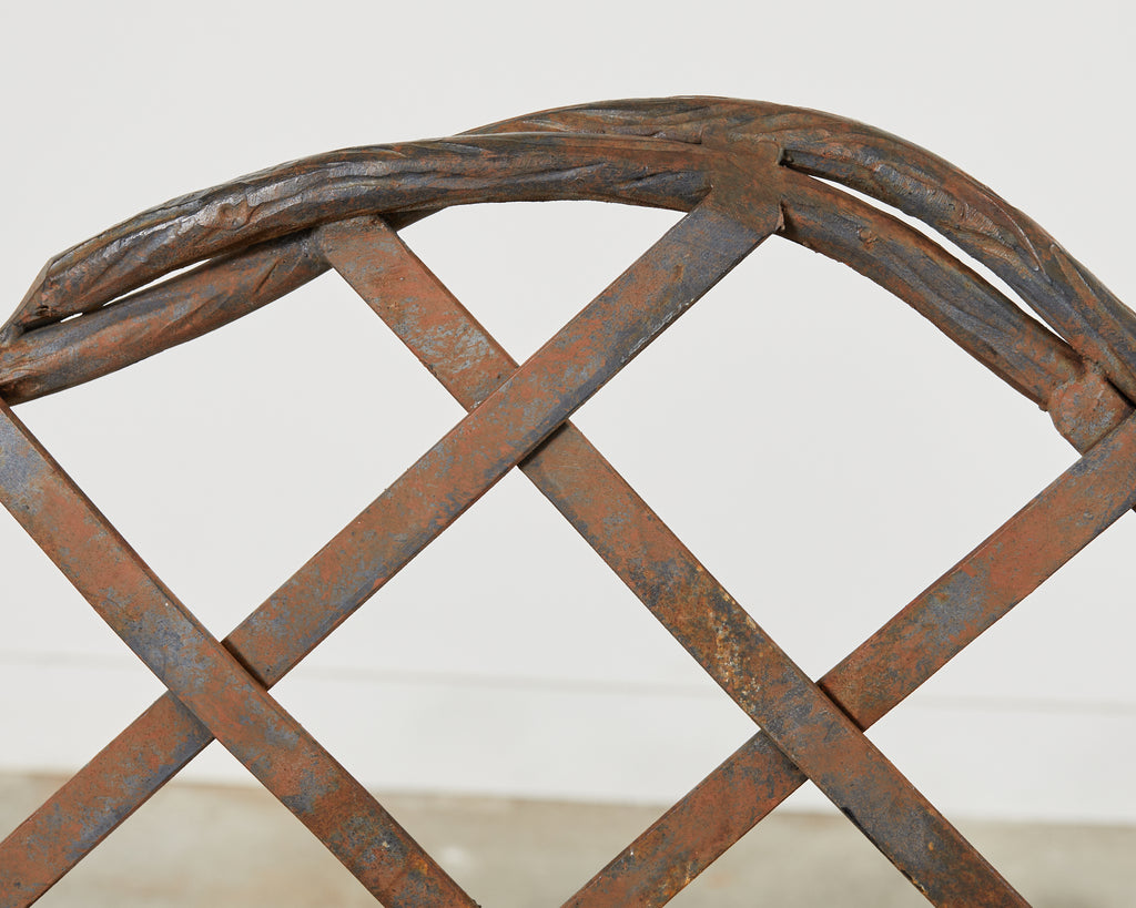 Pair of Rose Tarlow Style Twig Iron Dining Armchairs with Ottoman