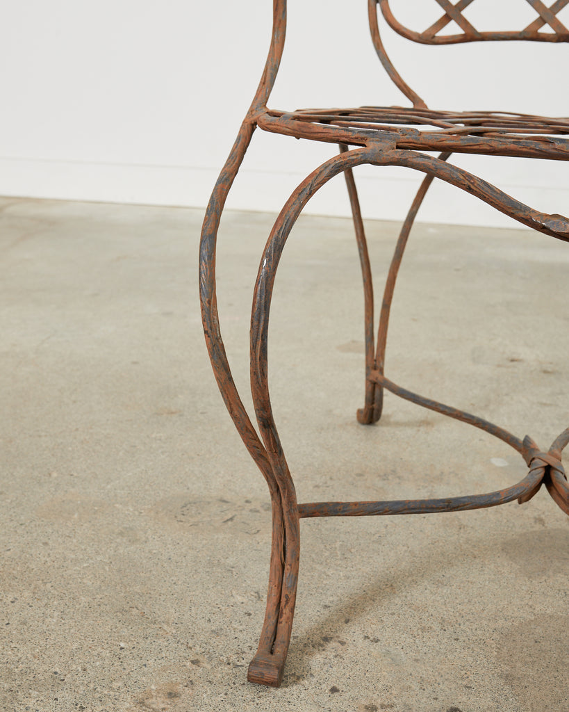 Pair of Rose Tarlow Style Twig Iron Dining Armchairs with Ottoman