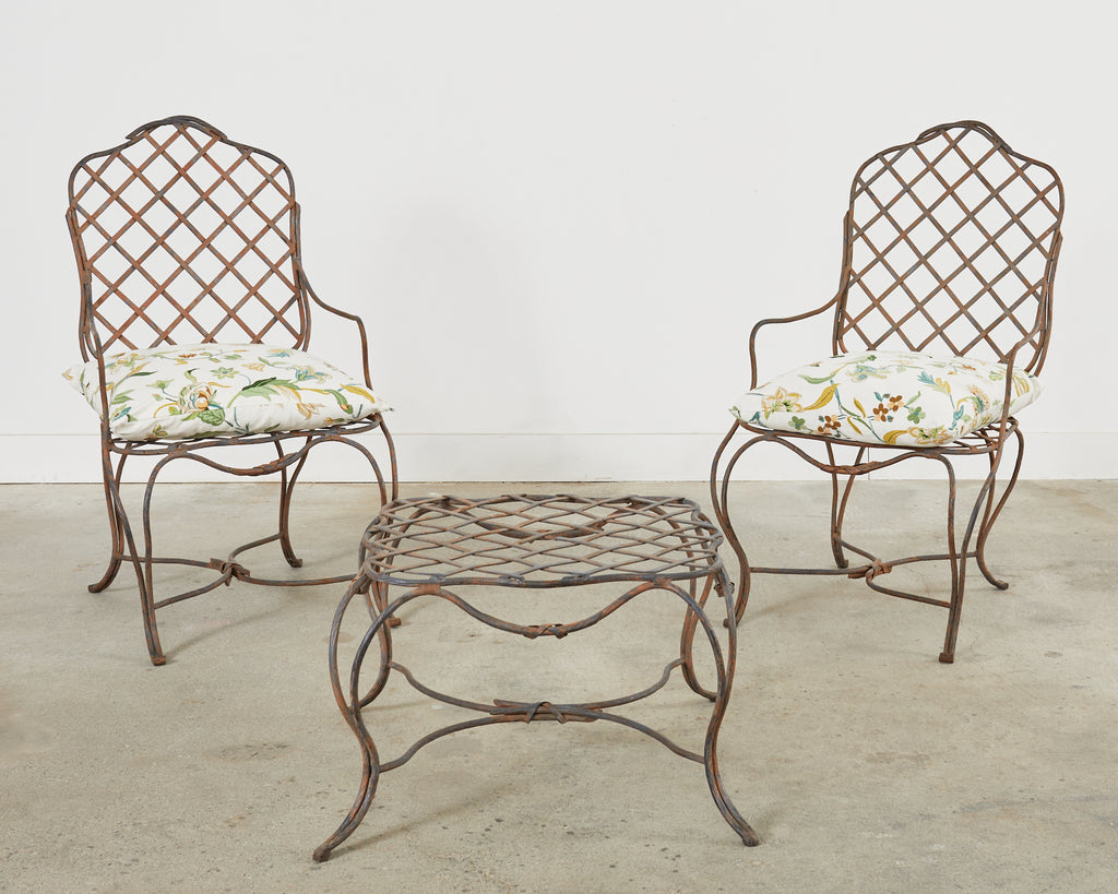 Pair of Rose Tarlow Style Twig Iron Dining Armchairs with Ottoman