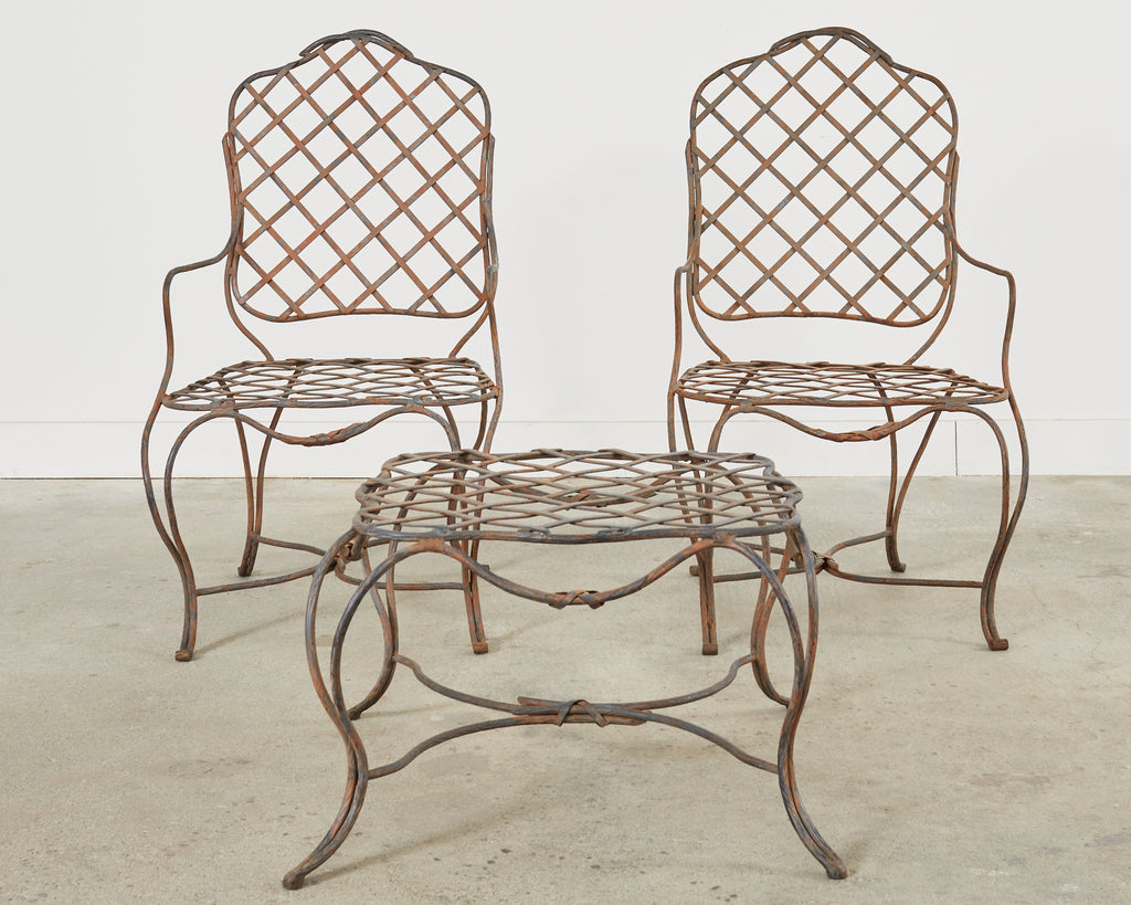 Pair of Rose Tarlow Style Twig Iron Dining Armchairs with Ottoman