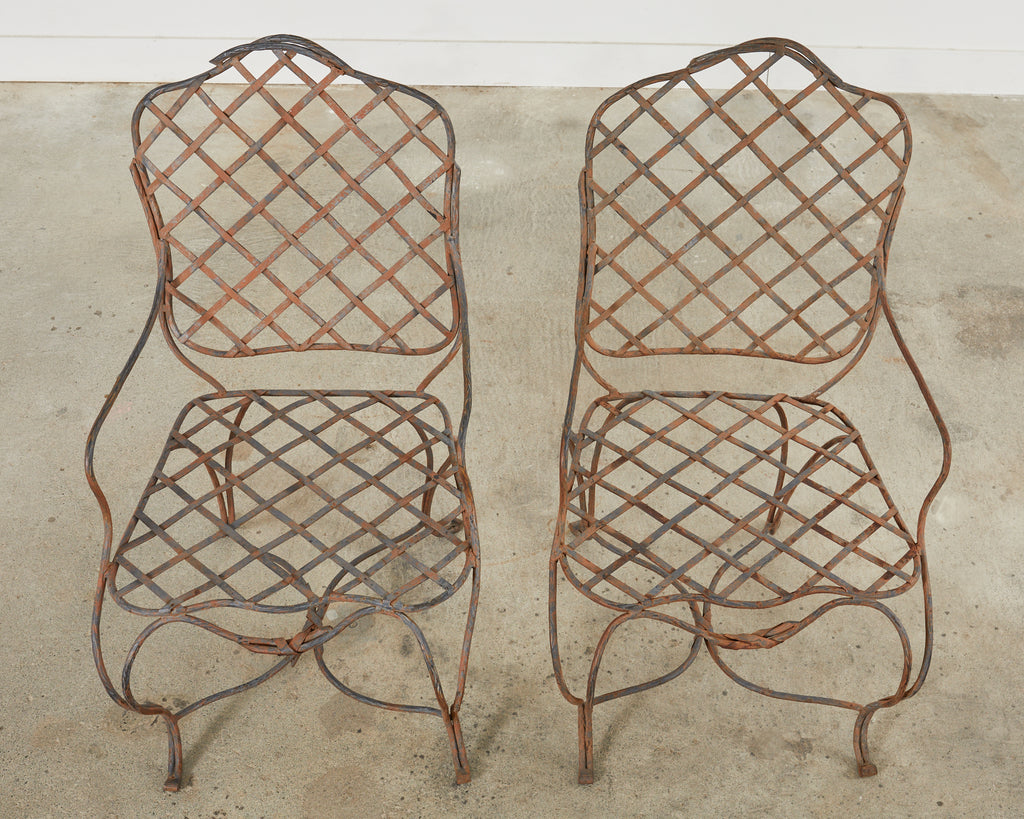 Pair of Rose Tarlow Style Twig Iron Dining Armchairs with Ottoman