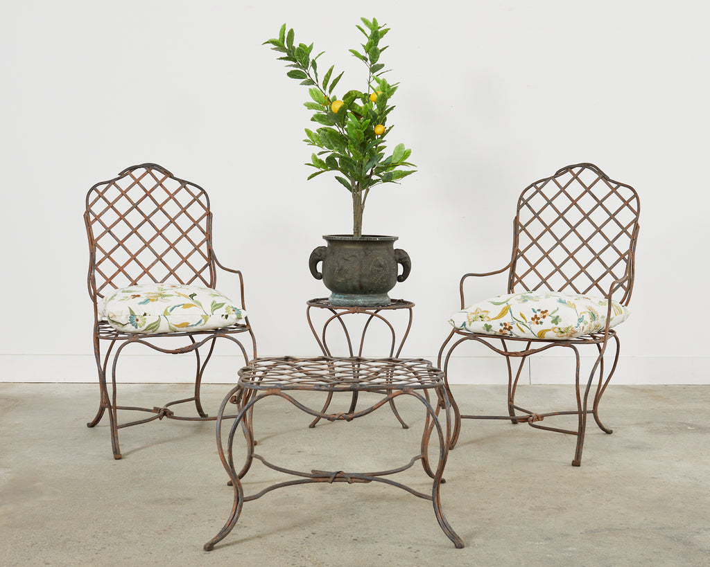 Pair of Rose Tarlow Style Twig Iron Dining Armchairs with Ottoman