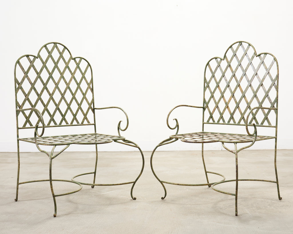 Set of Four Rose Tarlow Style Iron Lattice Garden Chairs