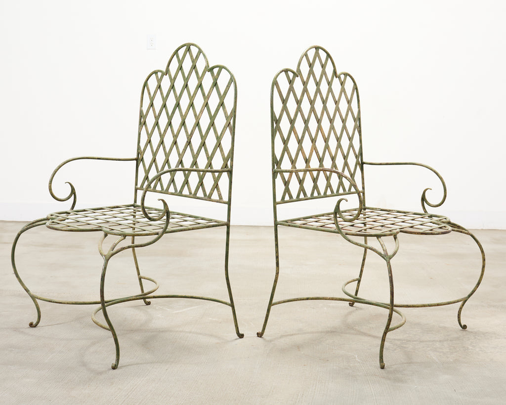 Set of Four Rose Tarlow Style Iron Lattice Garden Chairs
