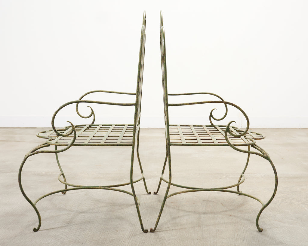 Set of Four Rose Tarlow Style Iron Lattice Garden Chairs
