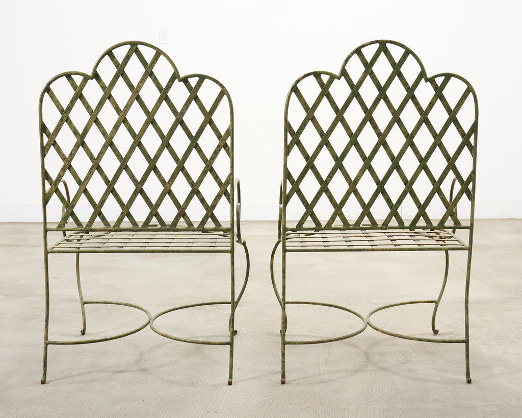 Set of Four Rose Tarlow Style Iron Lattice Garden Chairs