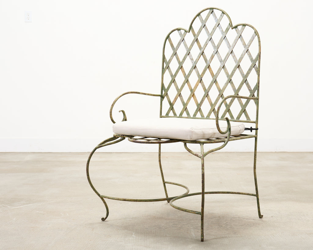 Set of Four Rose Tarlow Style Iron Lattice Garden Chairs