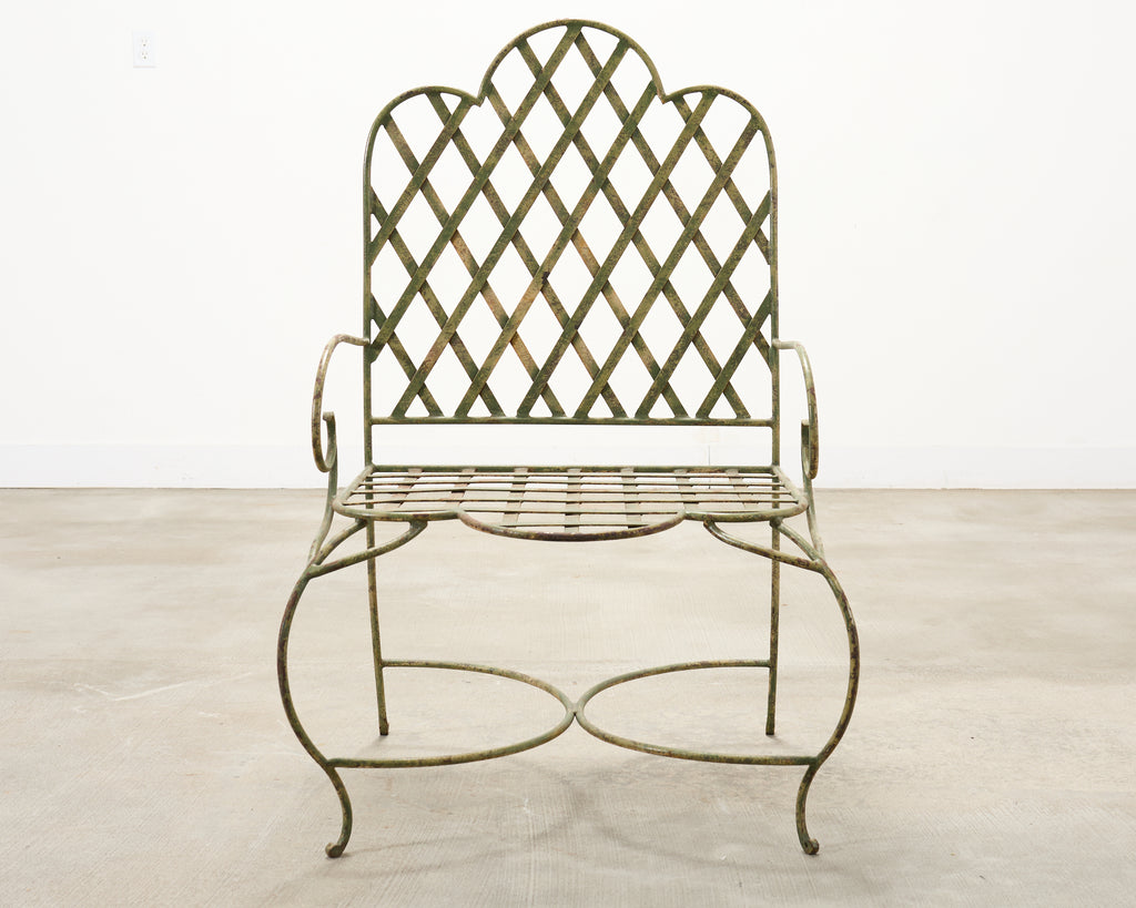 Set of Four Rose Tarlow Style Iron Lattice Garden Chairs