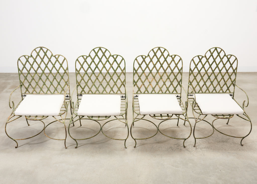 Set of Four Rose Tarlow Style Iron Lattice Garden Chairs