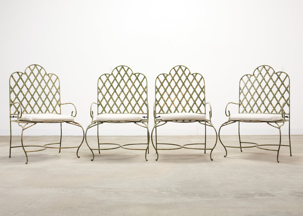 Set of Four Rose Tarlow Style Iron Lattice Garden Chairs