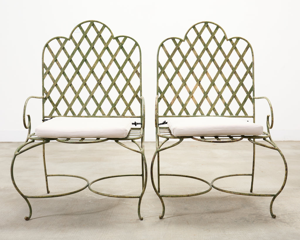Set of Four Rose Tarlow Style Iron Lattice Garden Chairs