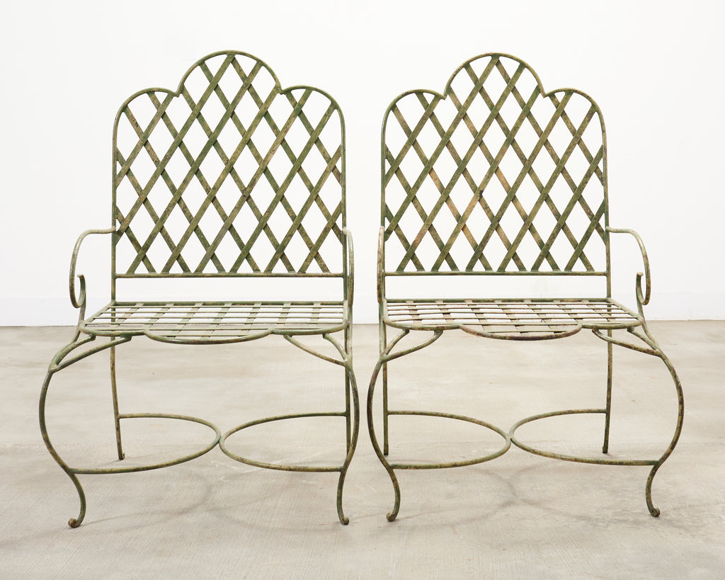 Set of Four Rose Tarlow Style Iron Lattice Garden Chairs