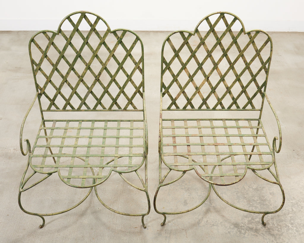 Set of Four Rose Tarlow Style Iron Lattice Garden Chairs