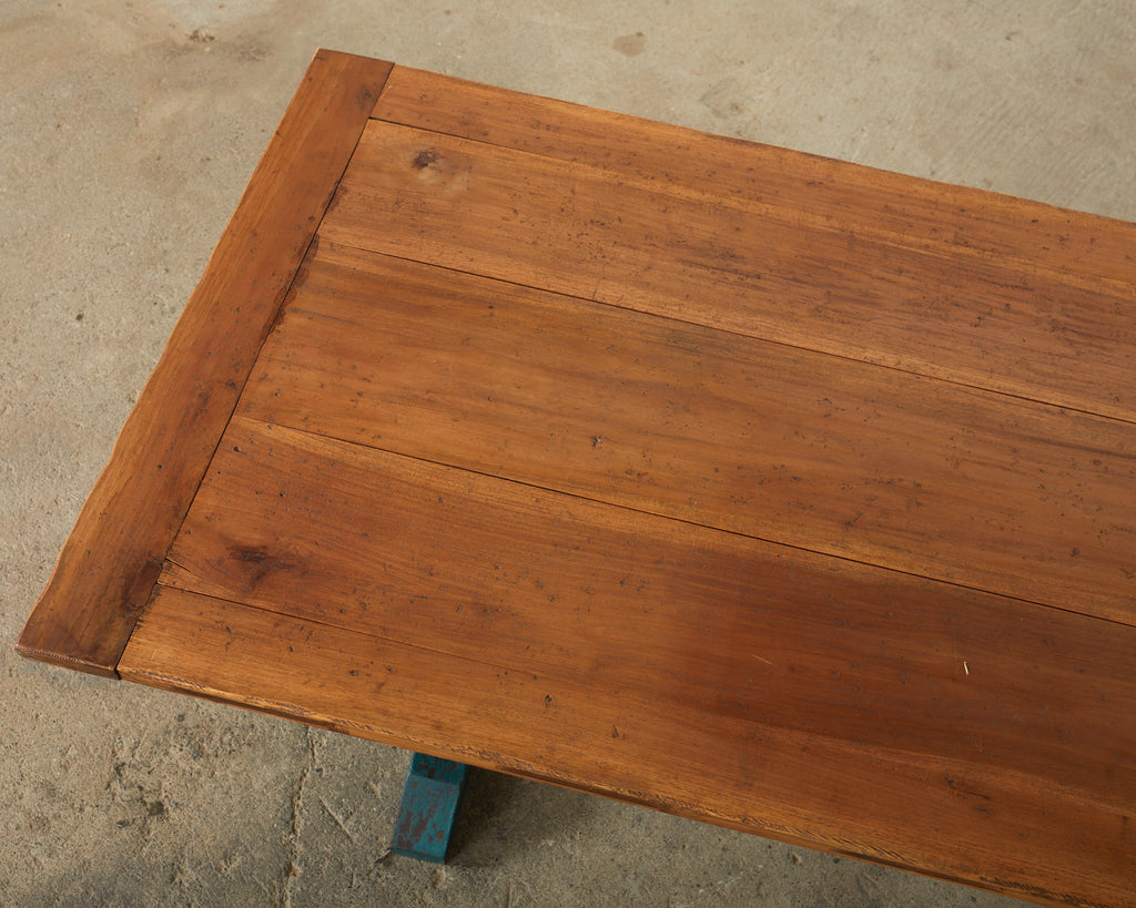 Industrial Style Fruitwood Dining Table with Faux Iron Legs