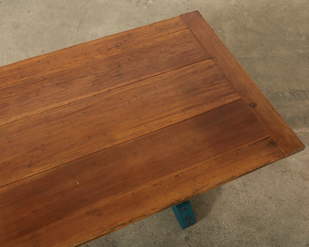 Industrial Style Fruitwood Dining Table with Faux Iron Legs