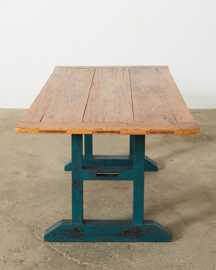 Industrial Style Fruitwood Dining Table with Faux Iron Legs