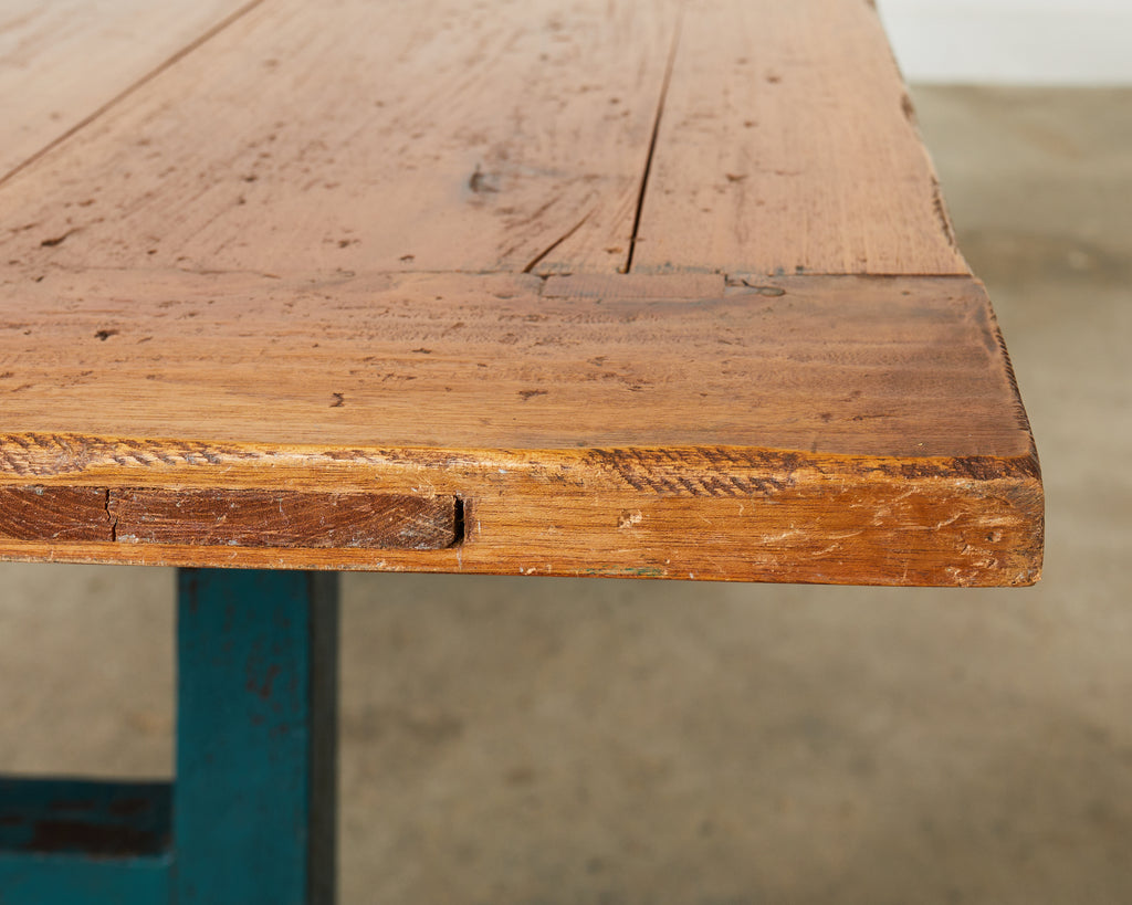 Industrial Style Fruitwood Dining Table with Faux Iron Legs