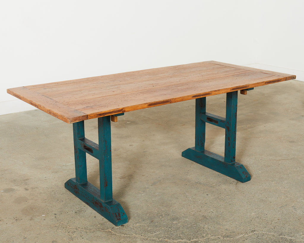 Industrial Style Fruitwood Dining Table with Faux Iron Legs