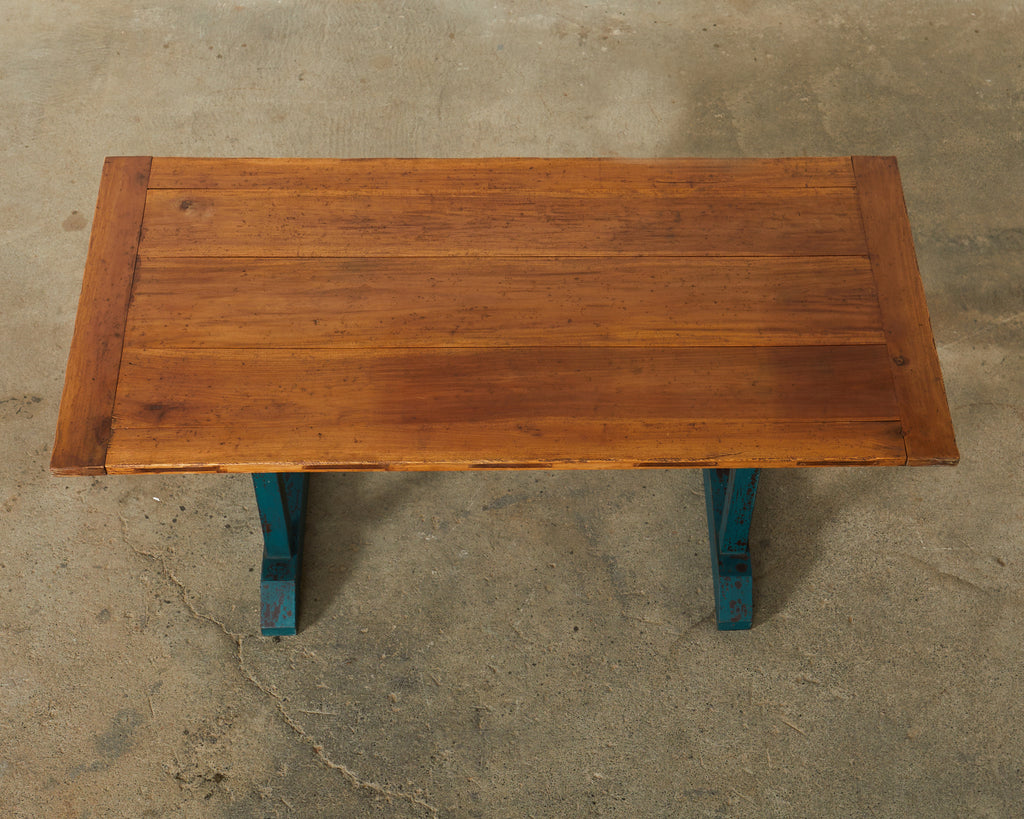 Industrial Style Fruitwood Dining Table with Faux Iron Legs