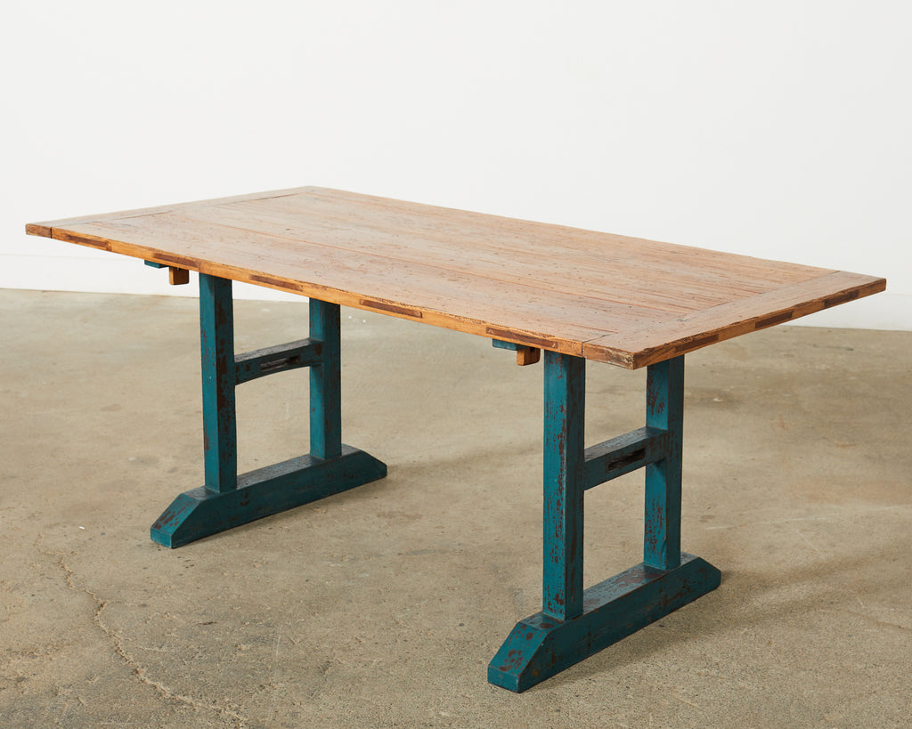 Industrial Style Fruitwood Dining Table with Faux Iron Legs