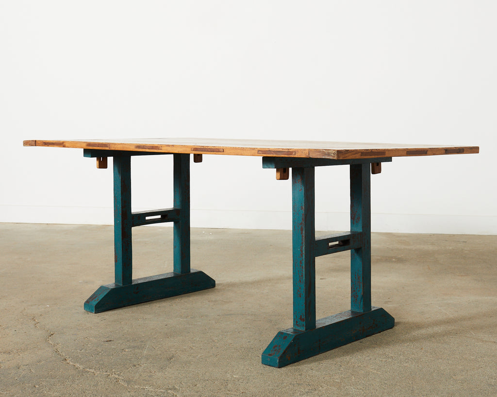 Industrial Style Fruitwood Dining Table with Faux Iron Legs