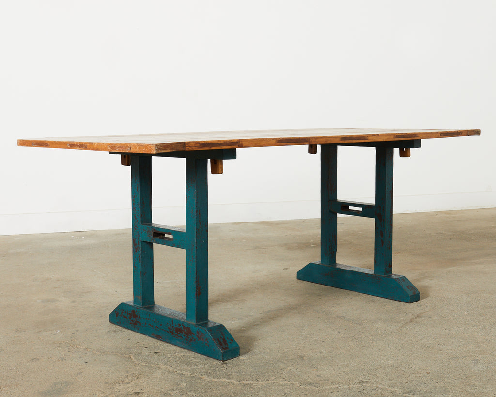 Industrial Style Fruitwood Dining Table with Faux Iron Legs
