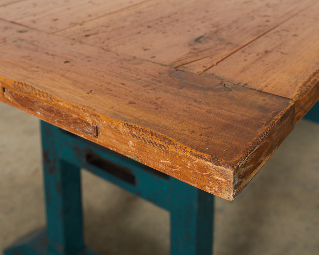 Industrial Style Fruitwood Dining Table with Faux Iron Legs