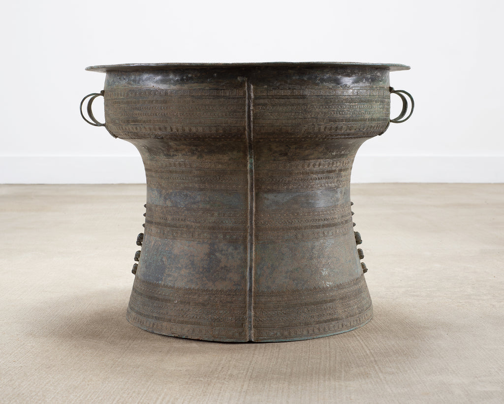 Southeast Asian Bronze Elephant Rain Drum Drinks Table 2 Ft