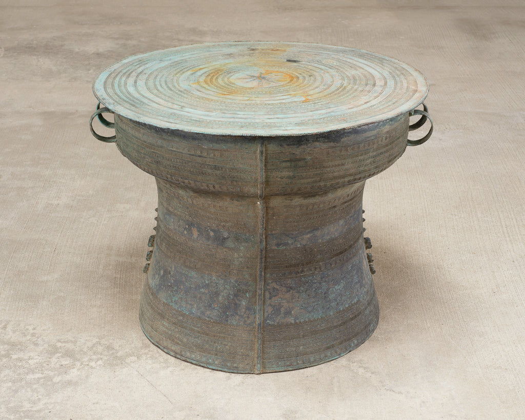 Southeast Asian Bronze Elephant Rain Drum Drinks Table 2 Ft
