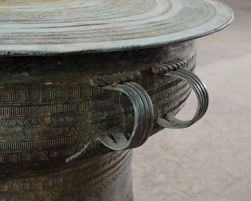 Southeast Asian Bronze Elephant Rain Drum Drinks Table 2 Ft