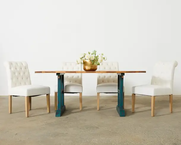 Industrial Style Fruitwood Dining Table with Faux Iron Legs