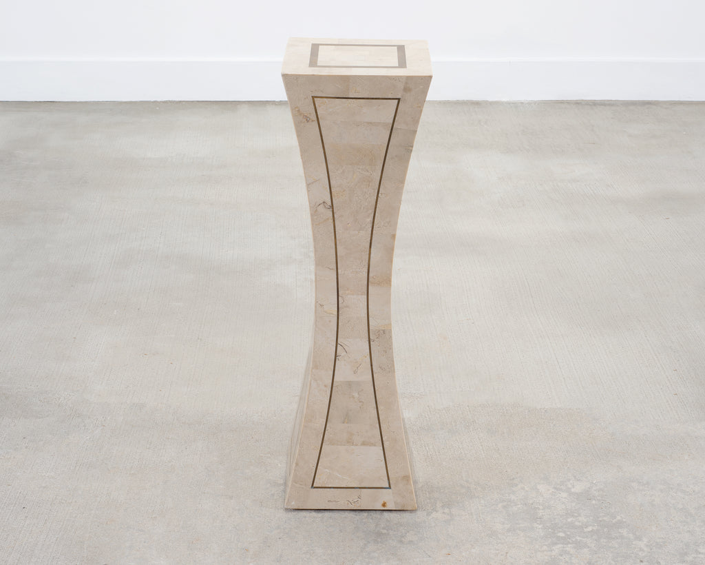 Tessellated Stone Brass Pedestal Stand Maitland Smith Style