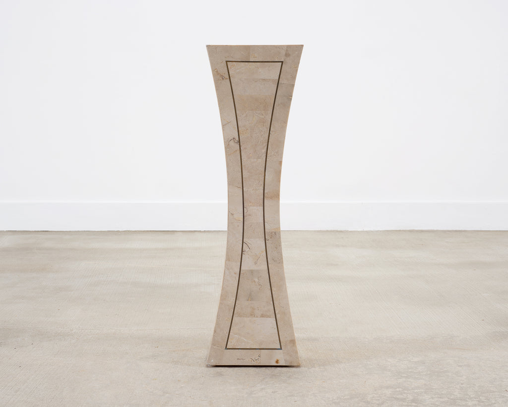 Tessellated Stone Brass Pedestal Stand Maitland Smith Style