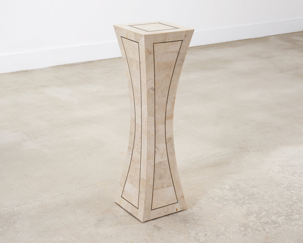 Tessellated Stone Brass Pedestal Stand Maitland Smith Style