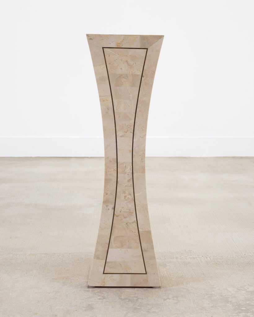 Tessellated Stone Brass Pedestal Stand Maitland Smith Style