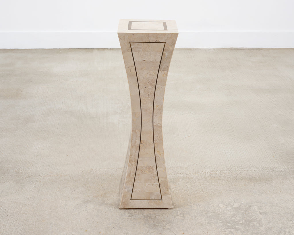 Tessellated Stone Brass Pedestal Stand Maitland Smith Style