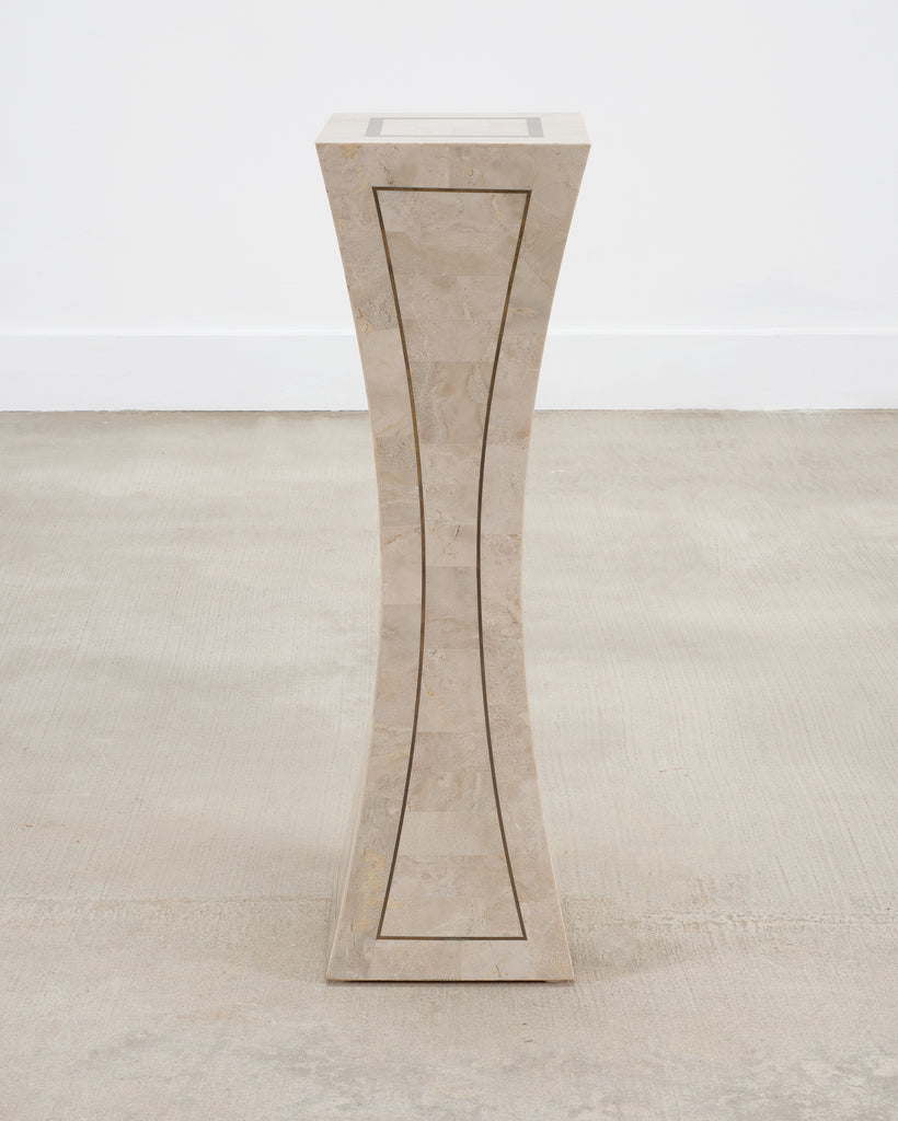 Tessellated Stone Brass Pedestal Stand Maitland Smith Style
