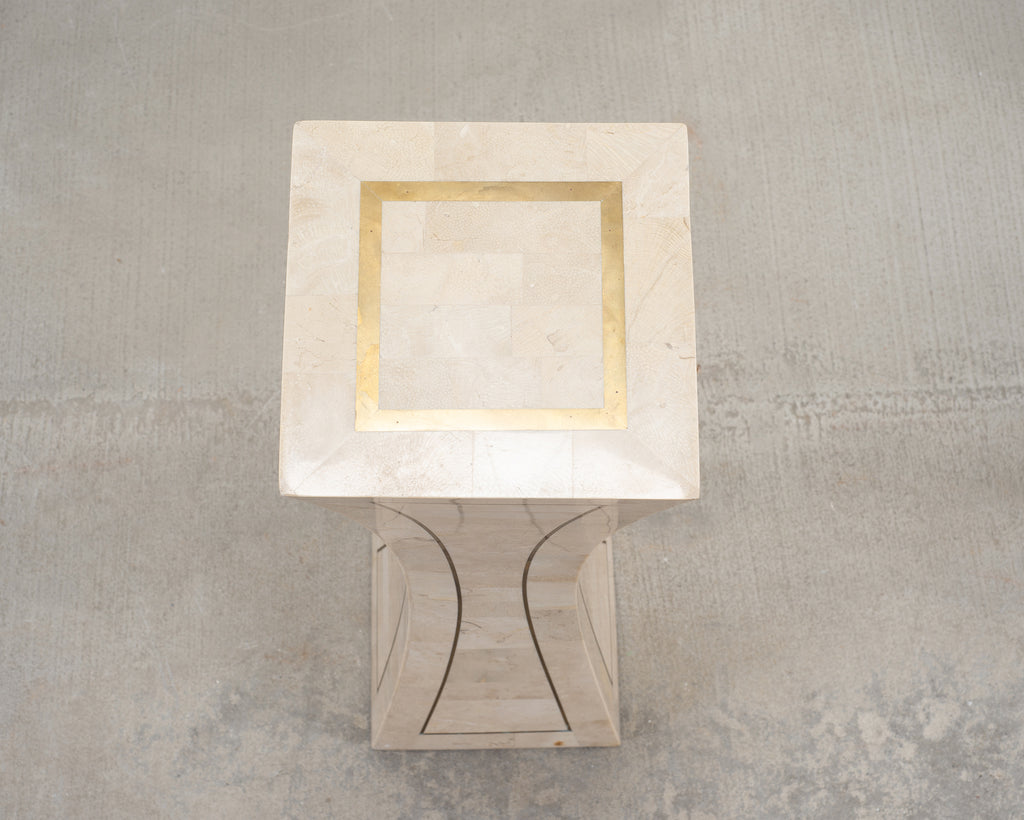 Tessellated Stone Brass Pedestal Stand Maitland Smith Style