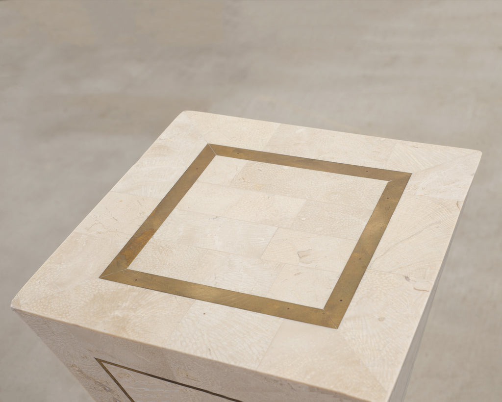 Tessellated Stone Brass Pedestal Stand Maitland Smith Style